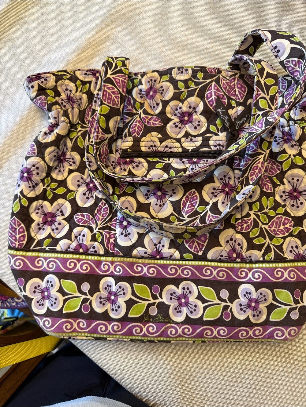 Vera Bradley Floral Quilted Tote Bag in Purple and Green